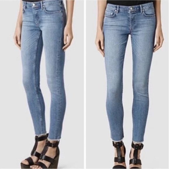 ALLSAINTS‎ Mast Fray Indigo 70 Skinny Raw Hem Jeans Sz 26 - Picture 8 of 11